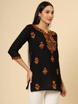 Black colour chikankari work rayon fabric smart formal girlish looks 5