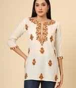 Off white colour chikankari work rayon fabric smart formal girlish looks