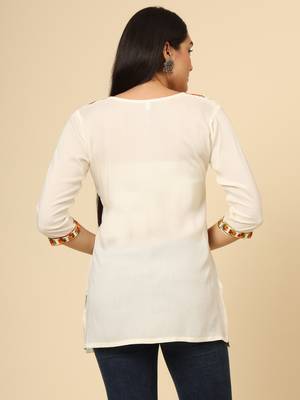 Off white colour chikankari work rayon fabric smart formal girlish looks 3
