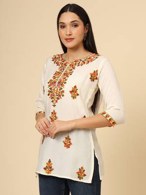 Off white colour chikankari work rayon fabric smart formal girlish looks 4
