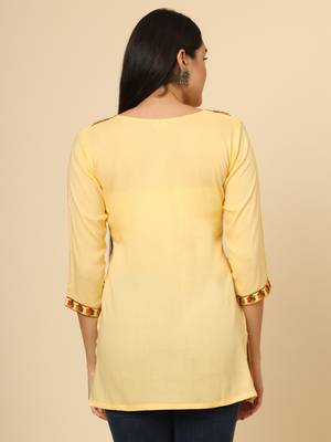 Yellow colour chikankari work rayon fabric smart formal girlish looks 3