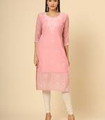 Pink colour georgette fabric chikankari embroidery work ethnic festive casual kurti
