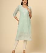 Sea green colour georgette fabric chikankari embroidery work ethnic festive casual kurti