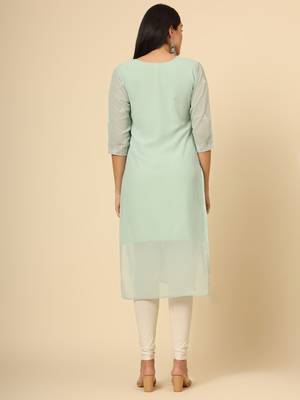 Sea green colour georgette fabric chikankari embroidery work ethnic festive casual kurti 2