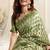 Light green cotton block print golden zari border tassels saree with unstitched blouse piece