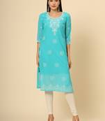 Firozi colour georgette fabric chikankari embroidery work ethnic festive casual kurti