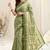 Light green cotton block print golden zari border tassels saree with unstitched blouse piece