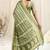 Light green cotton block print golden zari border tassels saree with unstitched blouse piece