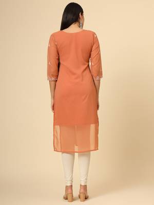 Orange colour georgette fabric chikankari embroidery work ethnic festive casual kurti 2