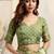 Light green cotton block print golden zari border tassels saree with unstitched blouse piece