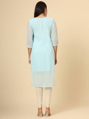 Sky blue colour georgette fabric chikankari embroidery work ethnic festive casual kurti 2