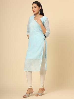 Sky blue colour georgette fabric chikankari embroidery work ethnic festive casual kurti 3