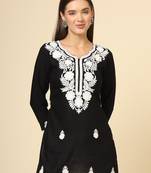 Black colour fancy ethnic chikankari embroidery work short kurti for trendy girlish looks