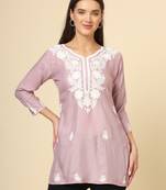 Purple colour fancy ethnic chikankari embroidery work short kurti for trendy girlish looks