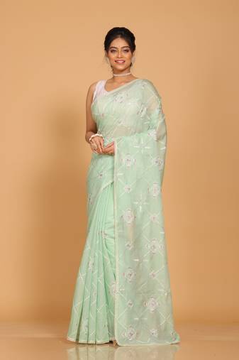 Kota embroidery sarees(Green)