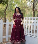 Wine colour designer sequins work partywear gown for trendy looks