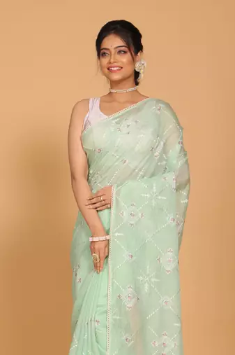 Kota embroidery sarees(Green)