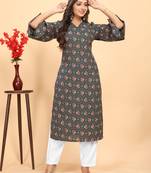 Grey color rayon fabric designer flower printed ethnic kurta set for trendy college girls