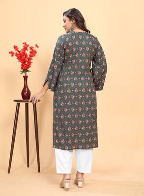 Grey color rayon fabric designer flower printed ethnic kurta set for trendy college girls 2