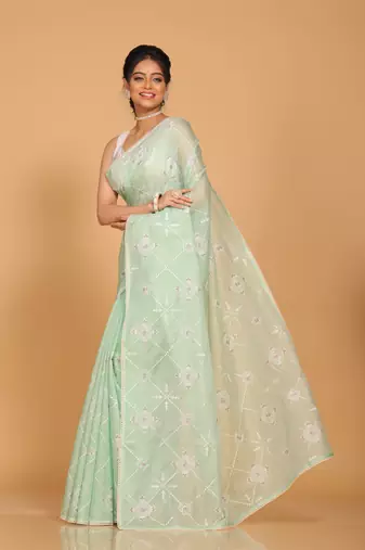 Kota embroidery sarees(Green)