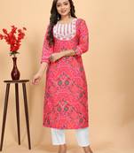 Pink color rayon fabric designer bandhani printed ethnic kurta set for trendy college girls