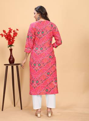 Pink color rayon fabric designer bandhani printed ethnic kurta set for trendy college girls 2