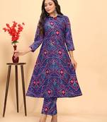 Nevy blue color rayon fabric designer bandhani printed ethnic kurta set for trendy college girls