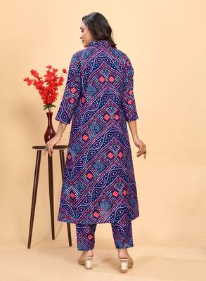 Nevy blue color rayon fabric designer bandhani printed ethnic kurta set for trendy college girls 2