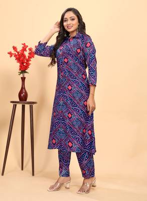 Nevy blue color rayon fabric designer bandhani printed ethnic kurta set for trendy college girls 4