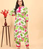 Green color rayon fabric designer flower printed ethnic kurta set for trendy college girls
