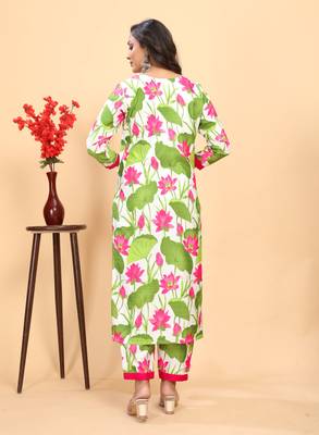 Green color rayon fabric designer flower printed ethnic kurta set for trendy college girls 2