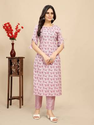 Pink color rayon fabric designer printed ethnic kurta set for trendy college girls 1