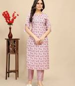 Pink color rayon fabric designer printed ethnic kurta set for trendy college girls