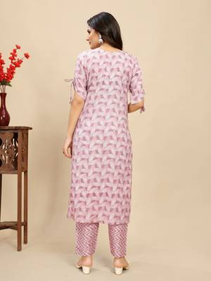 Pink color rayon fabric designer printed ethnic kurta set for trendy college girls 2