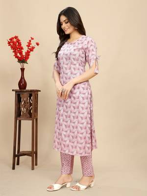 Pink color rayon fabric designer printed ethnic kurta set for trendy college girls 4