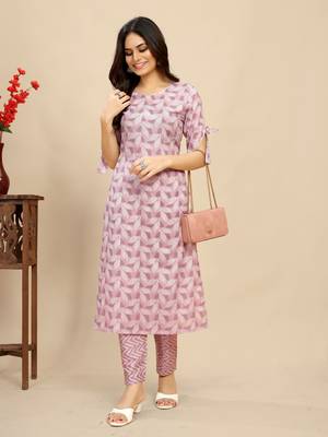 Pink color rayon fabric designer printed ethnic kurta set for trendy college girls 5