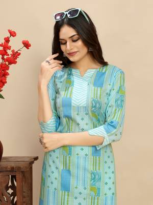 Sky blue colour beautiful printed smart cotton fabric kurta set for trendy college girl 4
