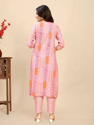 Pink colour beautiful printed smart cotton kurta set for trendy college girl 3