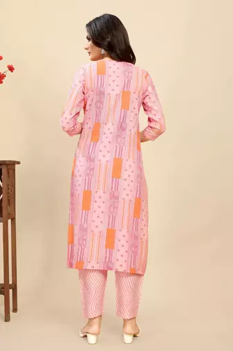 Pink colour beautiful printed smart cotton kurta set for trendy college girl