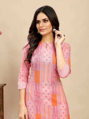 Pink colour beautiful printed smart cotton kurta set for trendy college girl 4