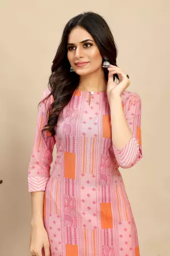 Pink colour beautiful printed smart cotton kurta set for trendy college girl