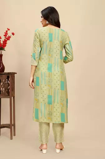 Green colour beautiful printed smart cotton kurta set for trendy college girl
