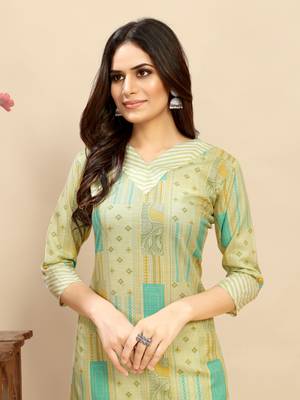 Green colour beautiful printed smart cotton kurta set for trendy college girl 4
