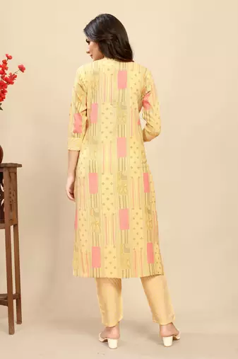 Yellow colour beautiful printed smart cotton kurta set for trendy college girl