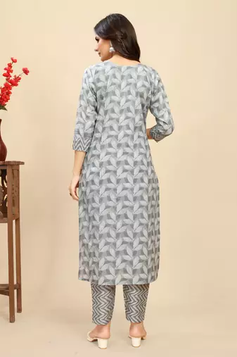 Grey colour beautiful printed smart cotton kurta set for trendy college girl