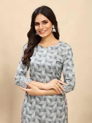 Grey colour beautiful printed smart cotton kurta set for trendy college girl 4