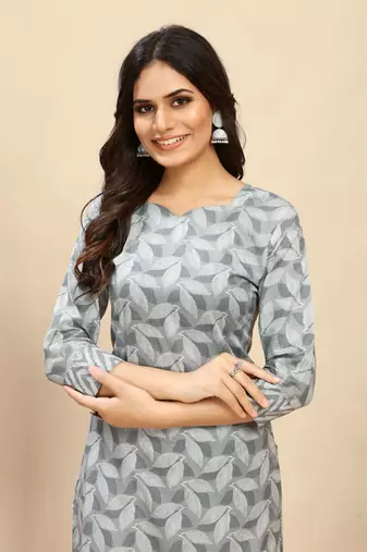 Grey colour beautiful printed smart cotton kurta set for trendy college girl