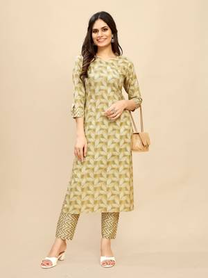 Mustard colour beautiful printed smart cotton kurta set for trendy college girl 1