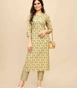 Mustard colour beautiful printed smart cotton fabric kurta set for trendy college girl