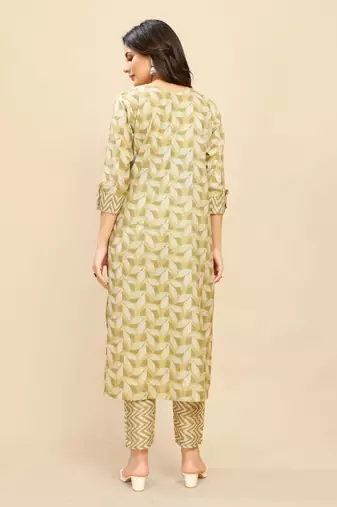 Mustard colour beautiful printed smart cotton kurta set for trendy college girl